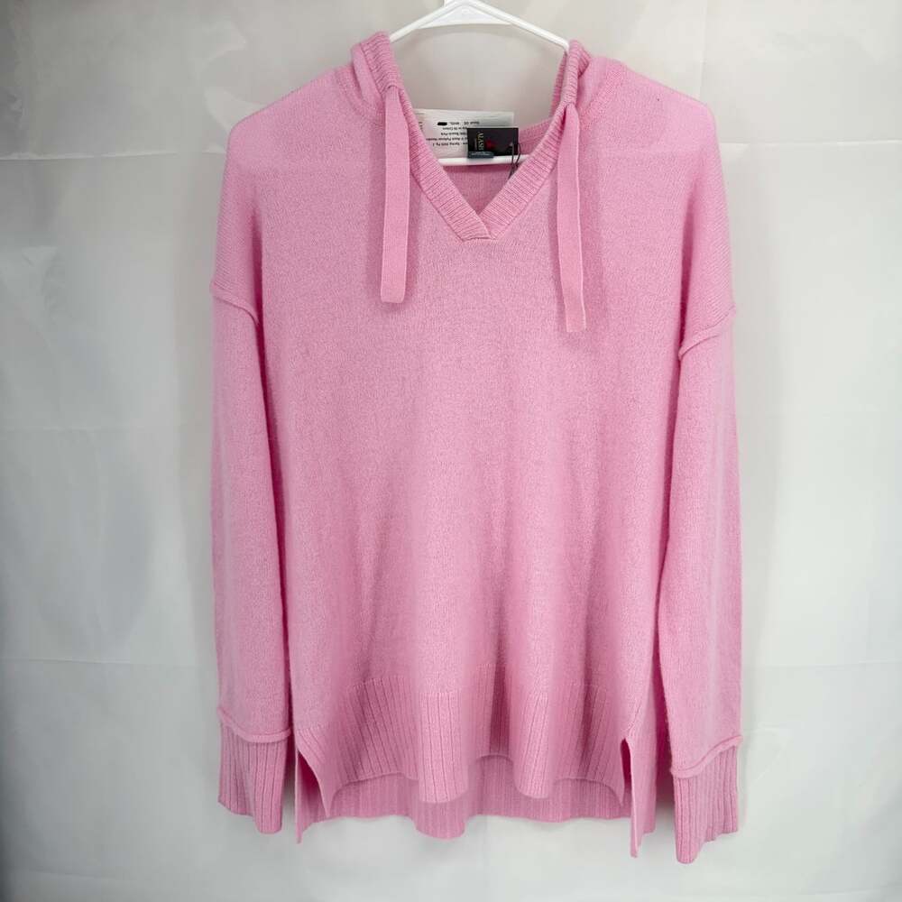 Alashan Women One Size 100% Cashmere Pullover Hoodie Aster V Neck Pink Sweater